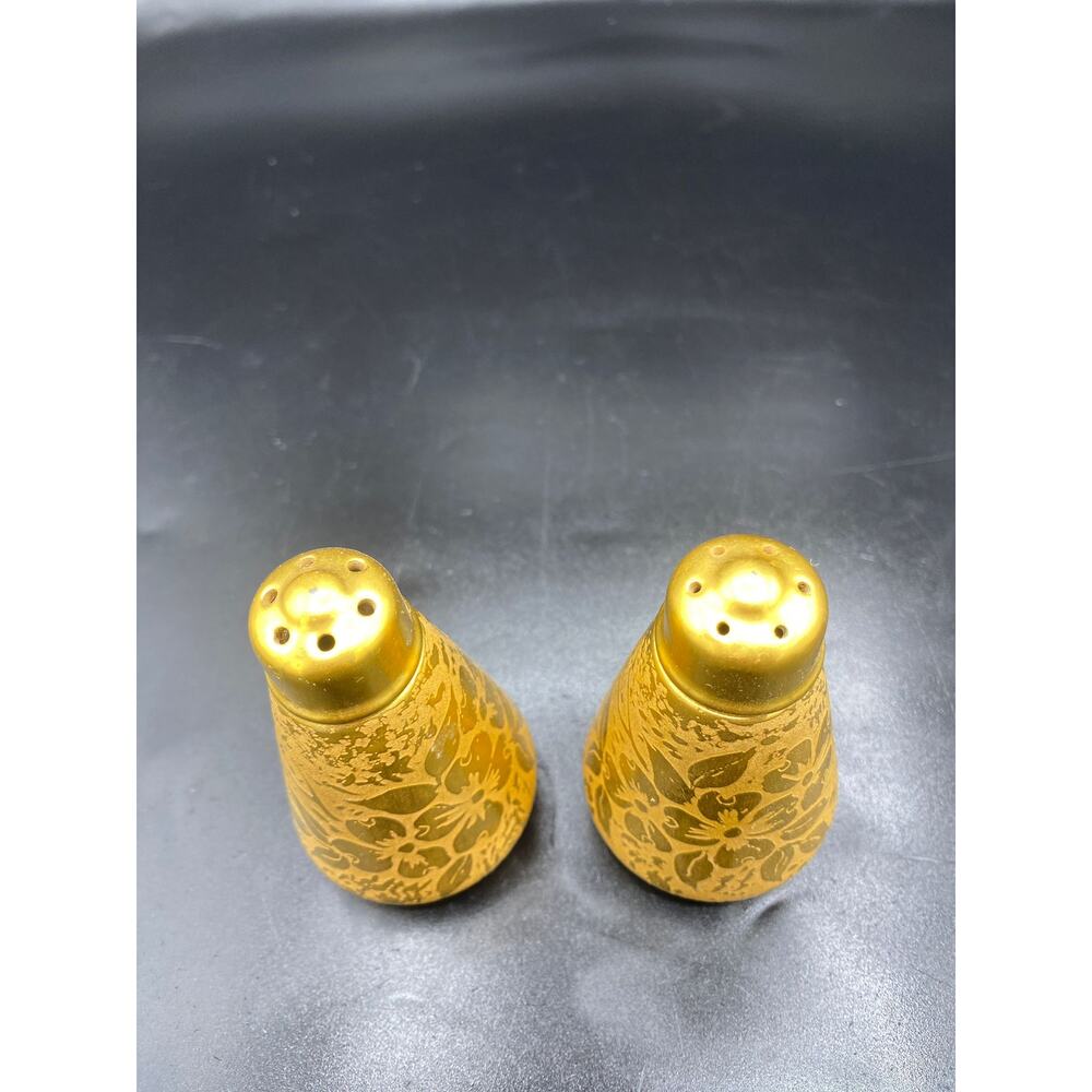 Vintage Miniature Mid-Century Salt Pepper Shakers Gold - Picture 2 of 3